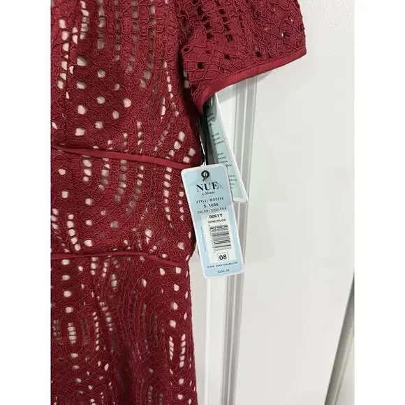 NUE by Shani Blue Label Lace Dress Size 8 Wine Nude Sheath NWT - Picture 6 of 10